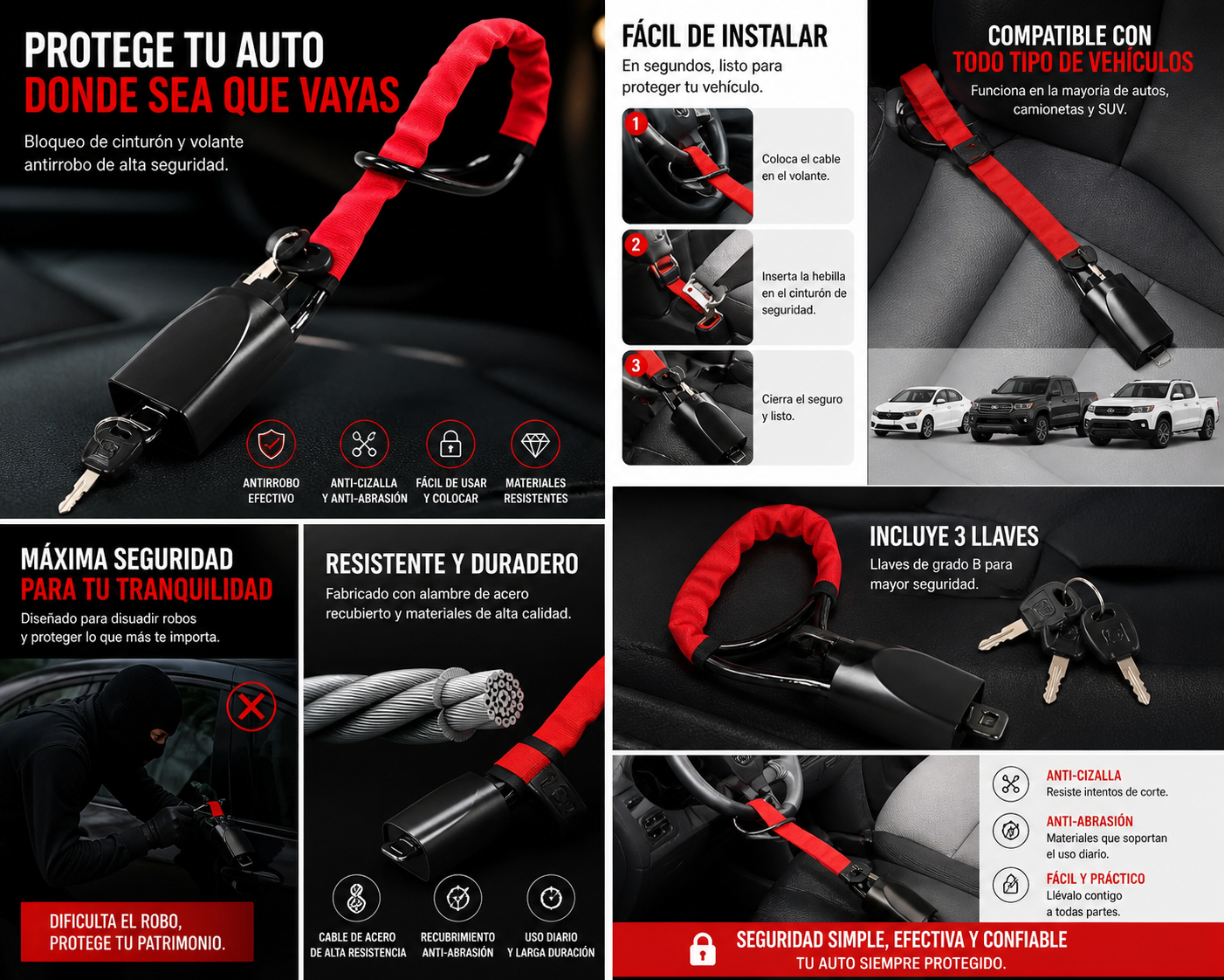 Tranca Volante Al Cinturon De Seguridad